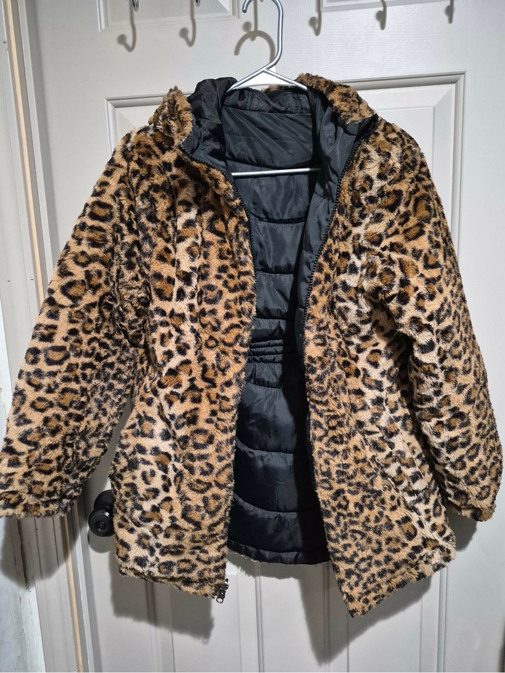 Steve Madden Leopard Print Teddy Jacket with Hood - Tan/Black